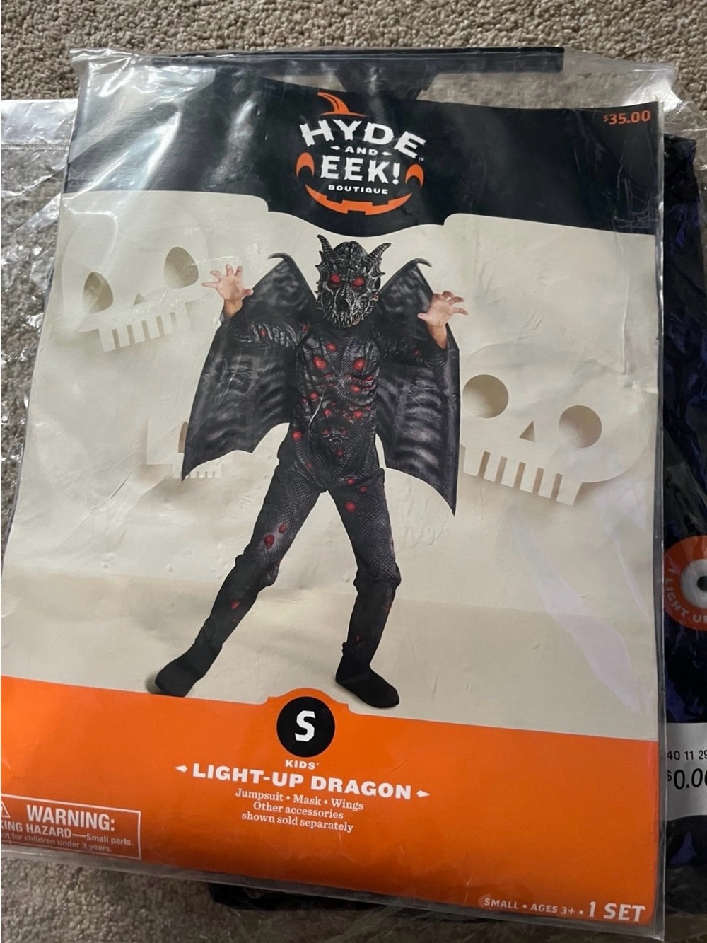 Brand New Kids Light-Up Dragon Costume Jumpsuit Mask Wings Size S